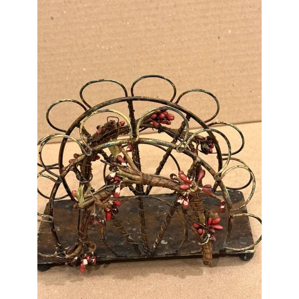 Vintage Metal Wire Napkin Holder Faux Branch Berry Autumn Fall Table Decor
